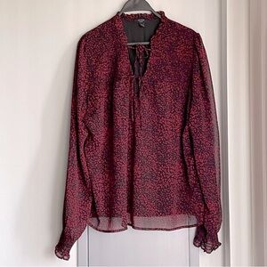 HAVER LONDON Elegant Red and Black Long Sleeve Blouse